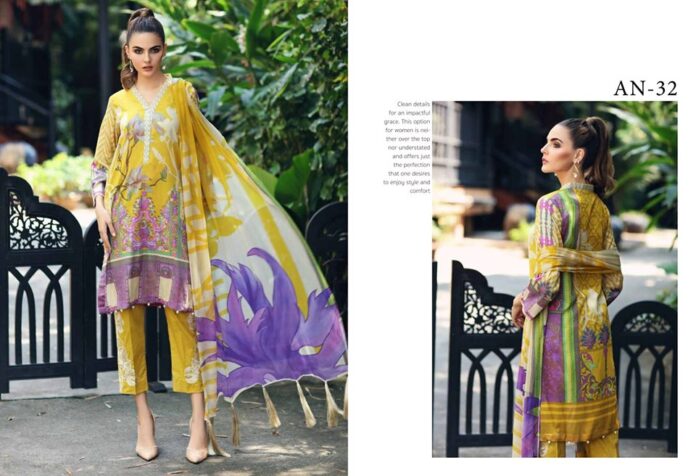 Luxury Embroidered Lawn Dress with Chiffon Dupatta