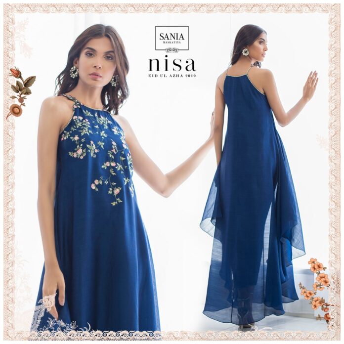 sania-maskatiya-sleeveless-long-dress-eid-2019