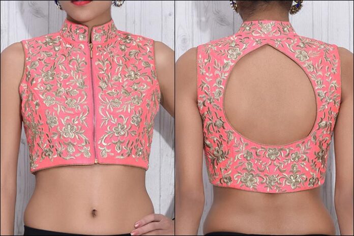 Raw Silk Pink And Gold Blouse Back Neck Design