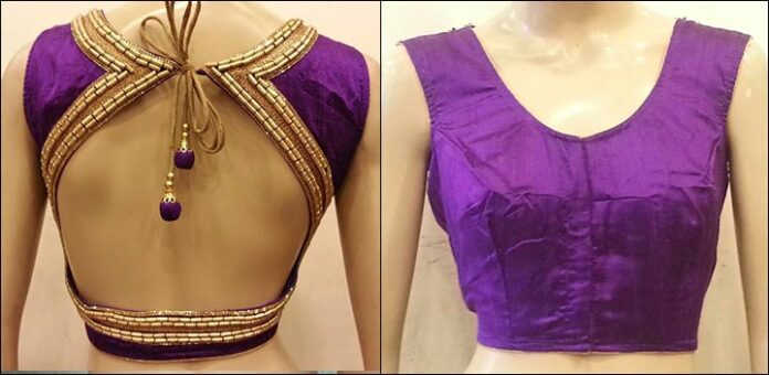 Raw Silk Hand Crafted Blouse Back Neck Design