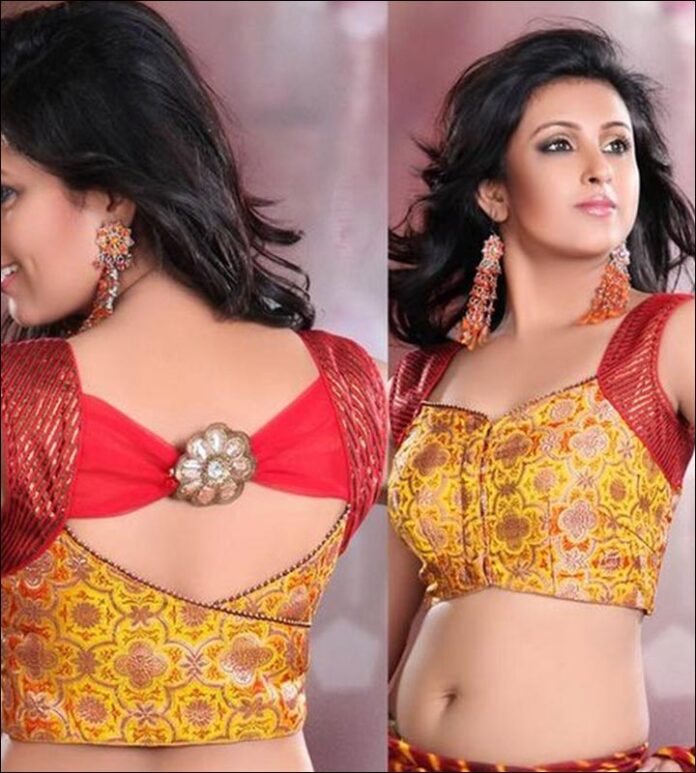 Yellow and Red Designer Blouse Back Neck Design