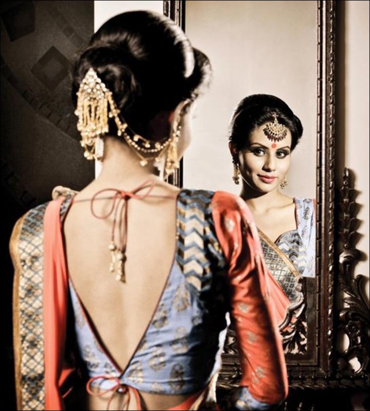 Beautiful V Shaped Indian Back Neck Blouse Design