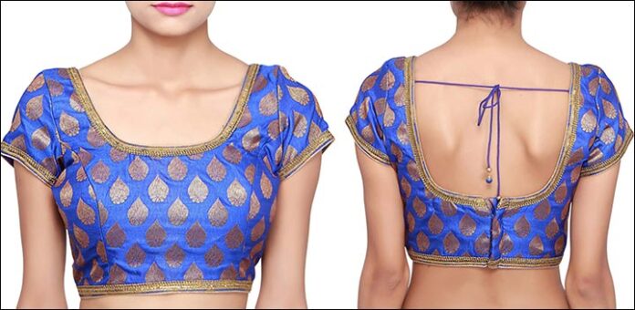 peacock-blue-and-also-gold-blouse-back-neck-design-and-style