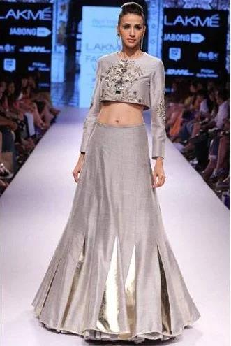 Grey-embroidered-crop-top-with-matching-lehenga