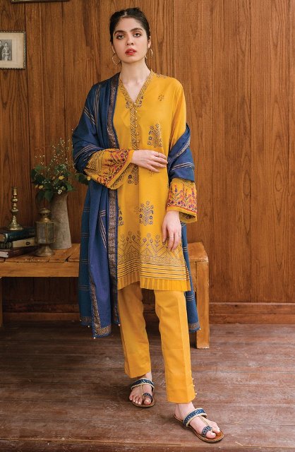 Unstitched 3PC Embroidered Karandi Suit