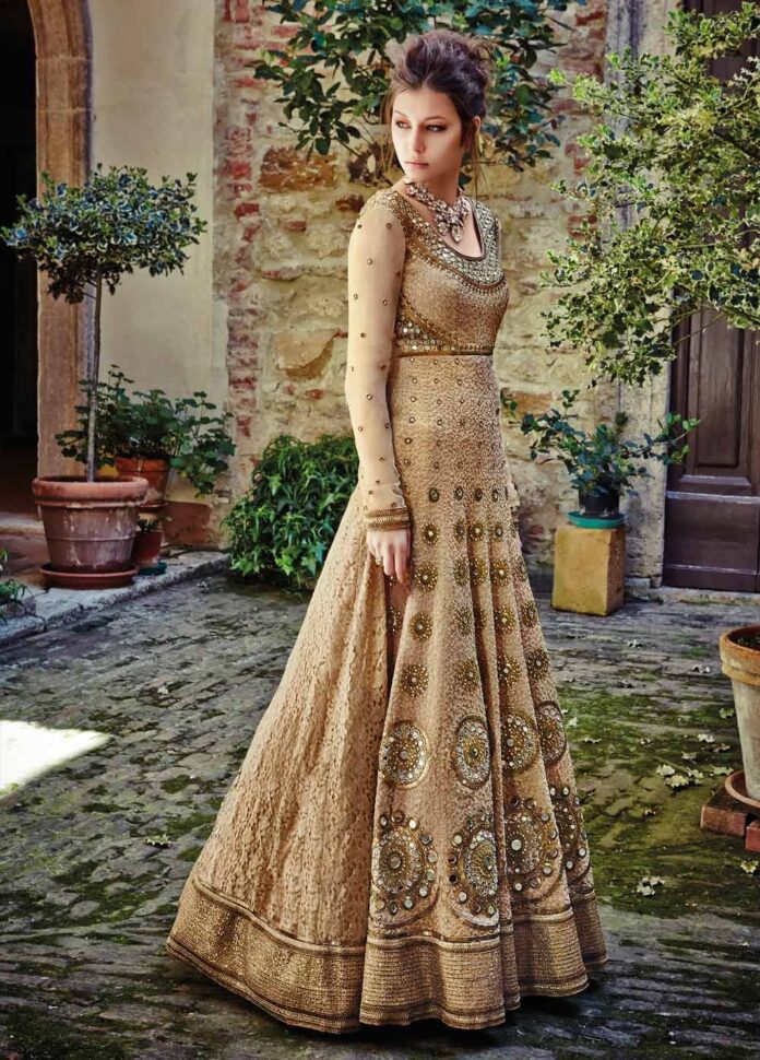 adorable-golden-colour-mirror-work-wedding-lehenga-choli