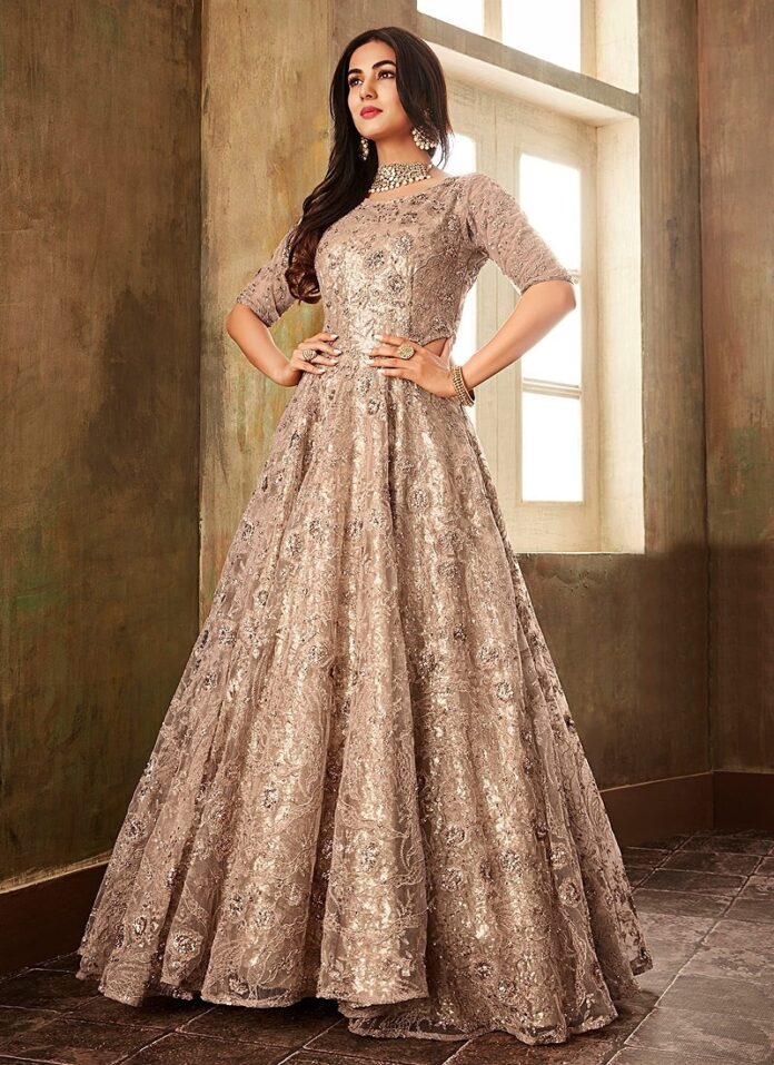 champagne-embroidered-anarkali-with-pearl-drop-belt