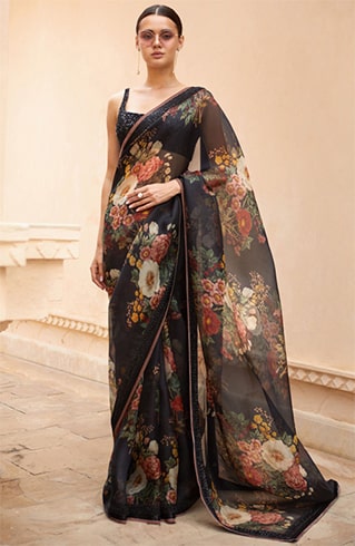 floral-print-saree