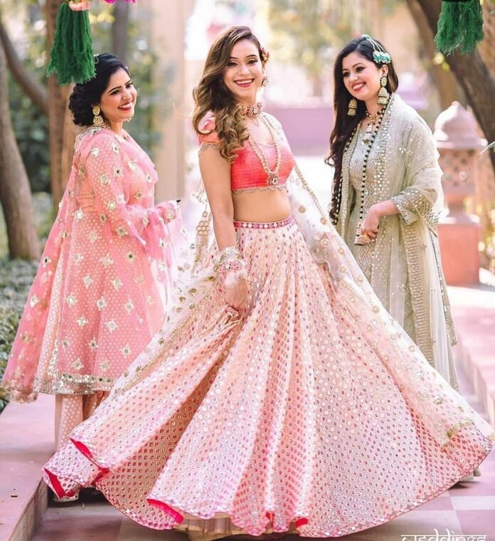 gleaming-baby-pink-colour-mirror-work-lehenga-choli