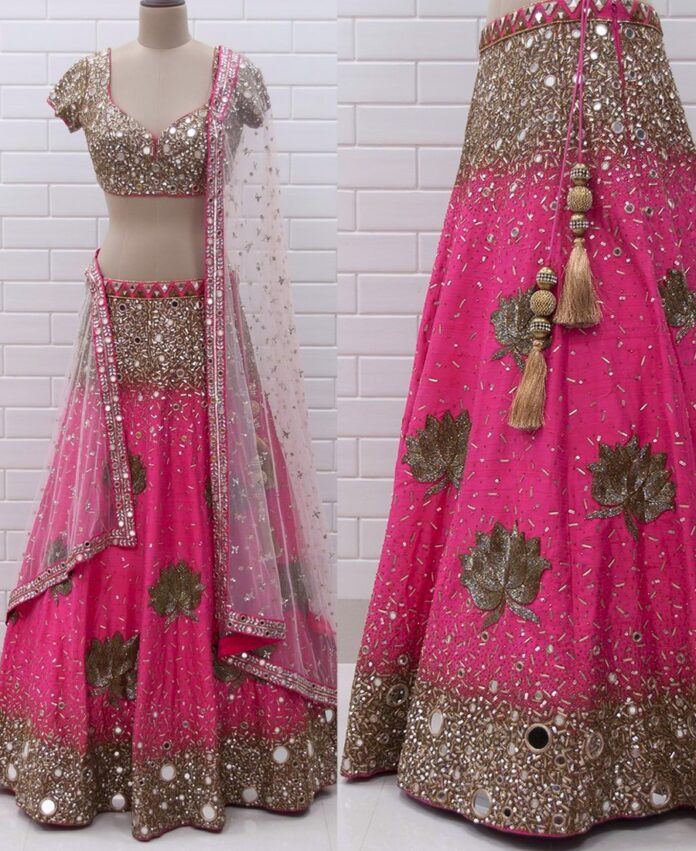 pink-georgette-mirror-work-lehenga-choli