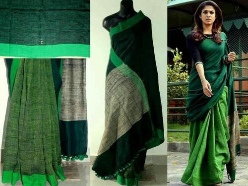 parrot-green-linen-sarees