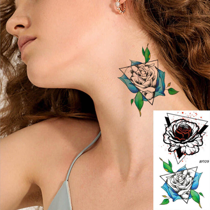 rose tattoo for girls on neck