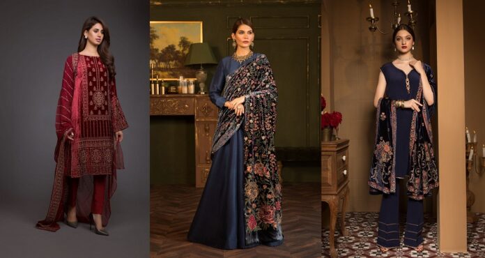 Bareeze-Luxury-Winter-Embroidered-Dresses-Shawls-Designs