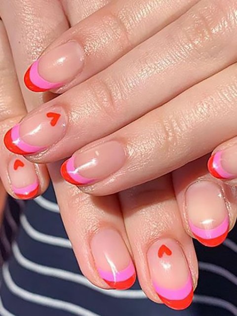 Pink-and-Red-French-Manicure-with-Mini-Hearts